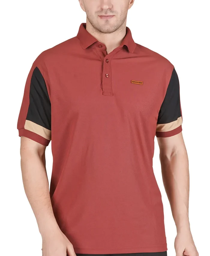 Wrath Contrast Sleeve Polo T-Shirt Maroon