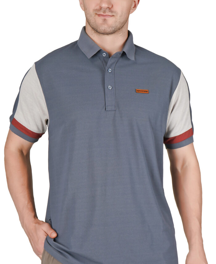 Wrath Contrast Sleeve Polo T-Shirt Grey